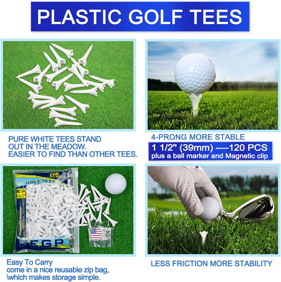 Performance Series Golf Tees by [Brand Name] - 1.5'' Short Plastic Tees for Irons & Hybrids | Pack of 120 White