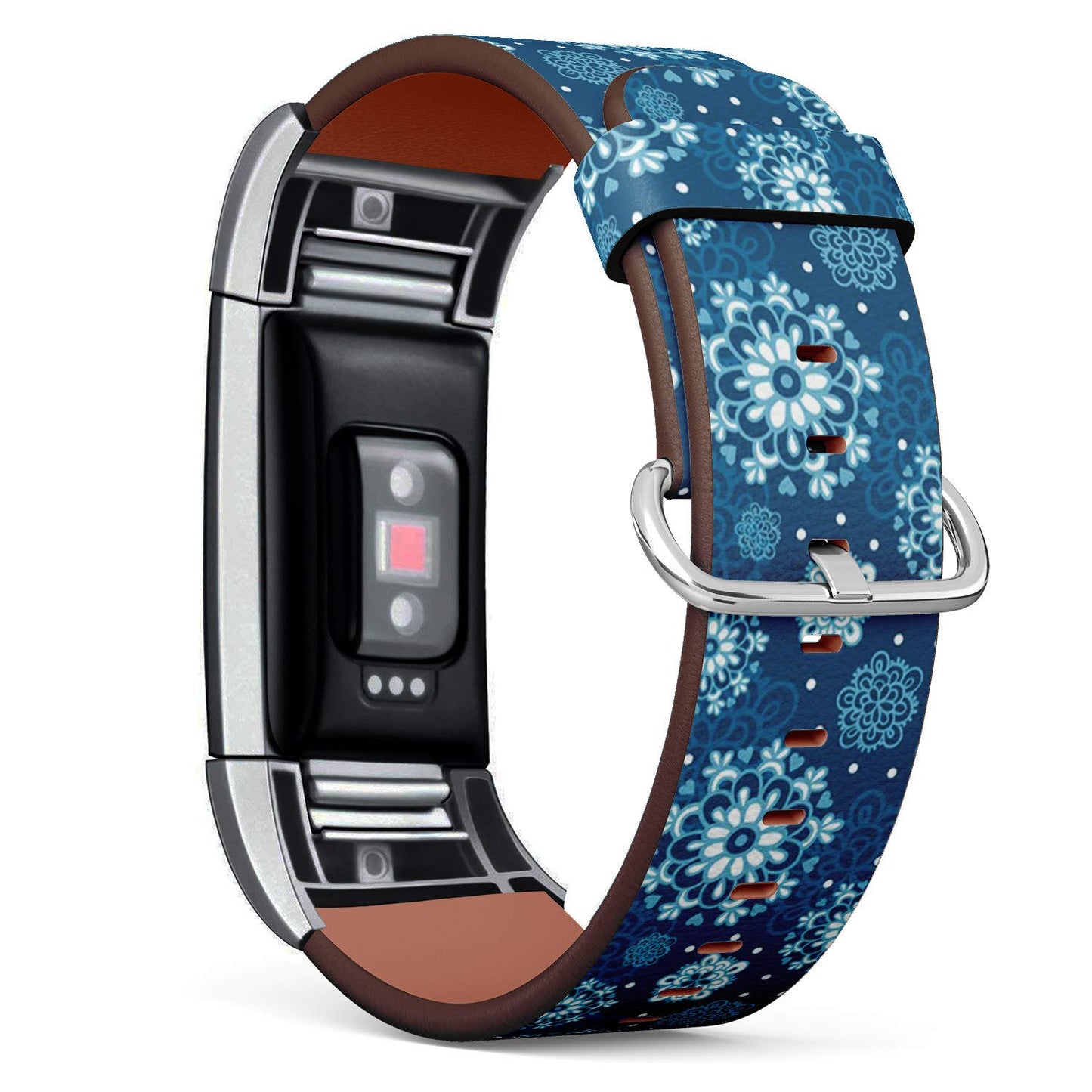 Compatible with Fitbit Charge 2 - Leather Band Bracelet Strap Wristband Replacement with Adapters - Flowers Snowflakes