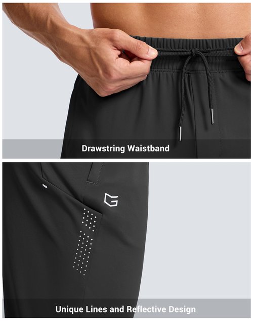 G Gradual Men's Joggers with Zipper Pockets Athletic Workout Gym Pants Stretch Running Track Jogging Sweatpants for Men(Black,L)
