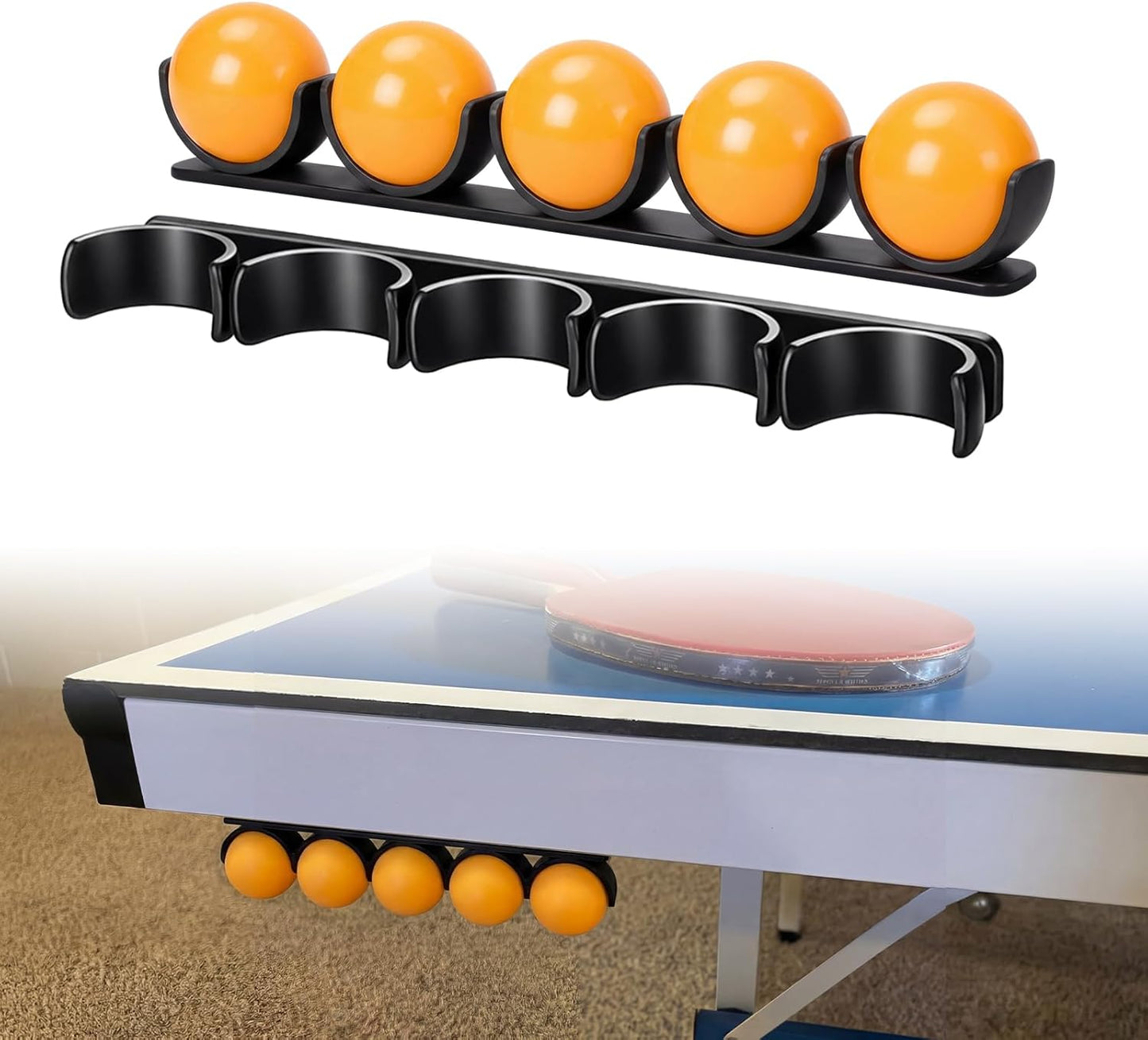 Outus Table Tennis Ball Holder - Self-Adhesive Under-Table Storage Rack for 40mm+ Balls | 2-Pack