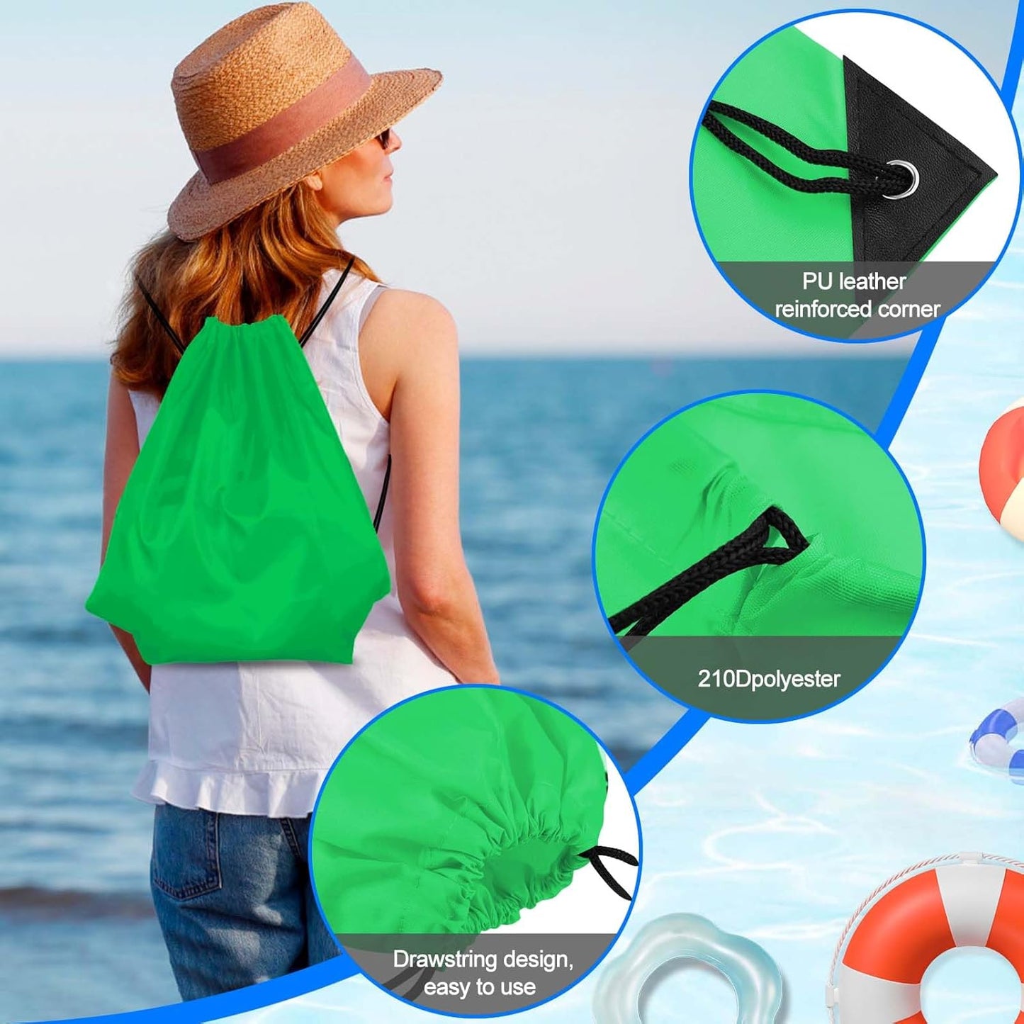 PLULON Drawstring Backpack Set - 2Pcs Cinch Sack for Gym, Yoga & Travel - Green & Blue