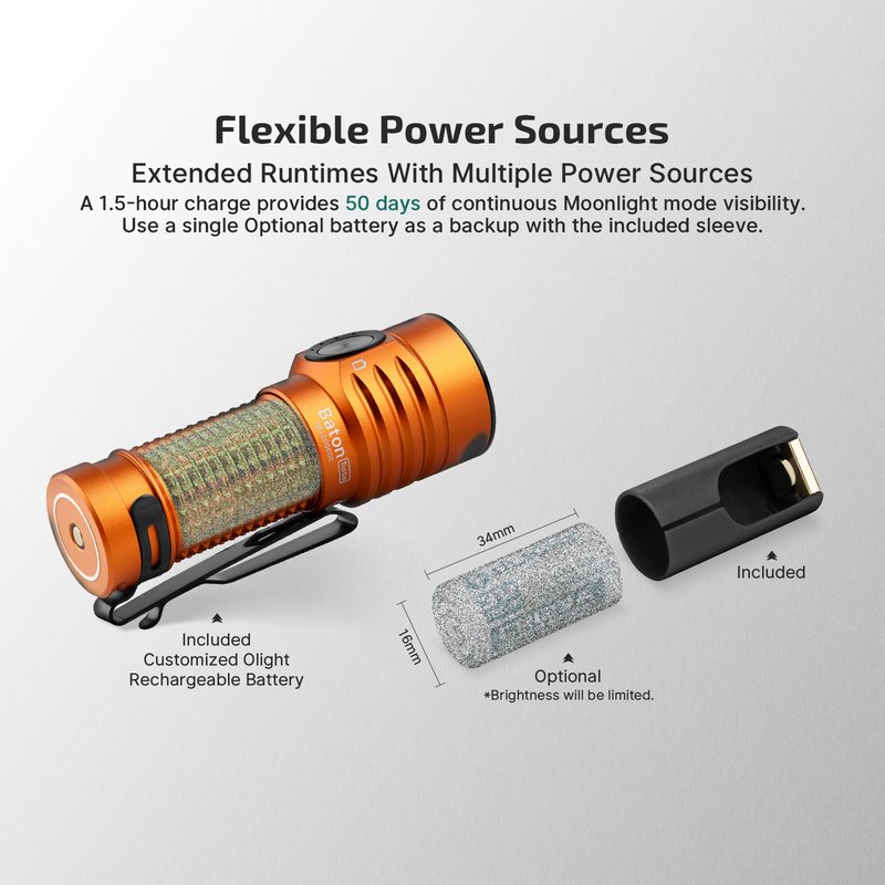 OLIGHT BatonTurbo EDC Flashlight Rechargeable with Magnetic Charging Cable, 1000 Lumens Powerful LED Light 510 Meters Long Throw, 5 Modes, IPX8 Waterproof Light for Camping, Hiking (Orange)