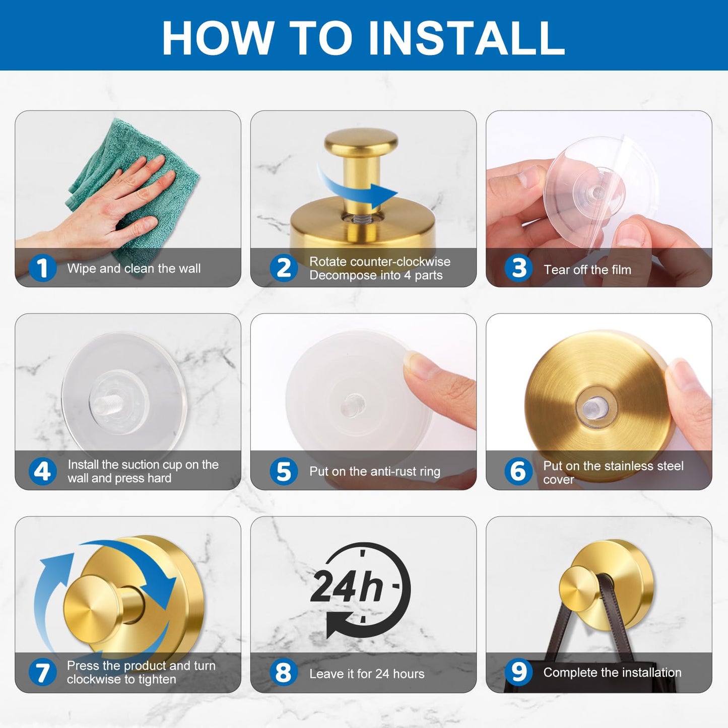 EASETROL Gold Suction Cup Hooks for Shower, Heavy Duty Wreaths Hangers for Glass Door Window, Bathroom Towel Robe Suction Cup Hook, No Drill Holder on Smooth Wall, Mirror, Tile for Home (2, Gold)