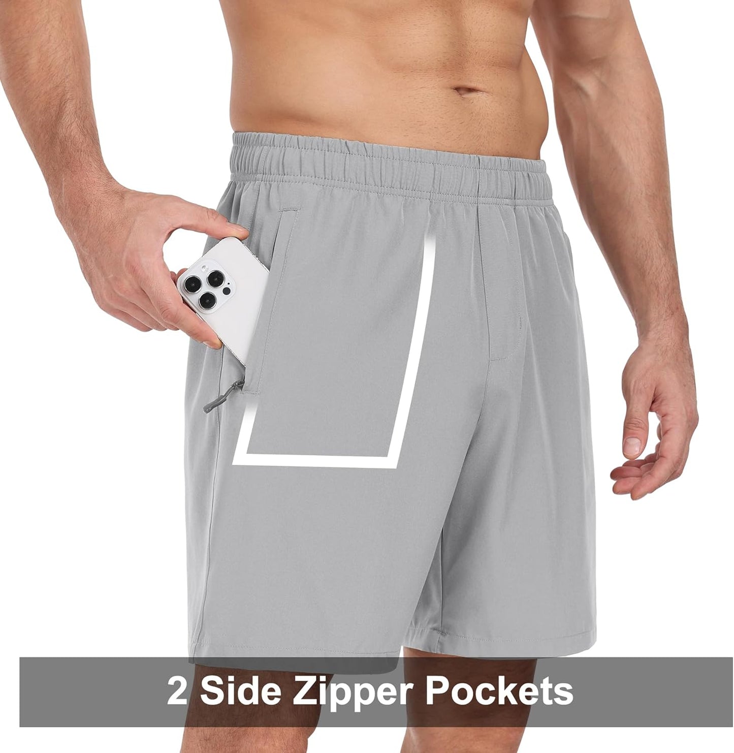Skiennix Men's Gym Workout Shorts - 7 Inch Inseam Quick-Dry Athletic Shorts with Zipper Pockets