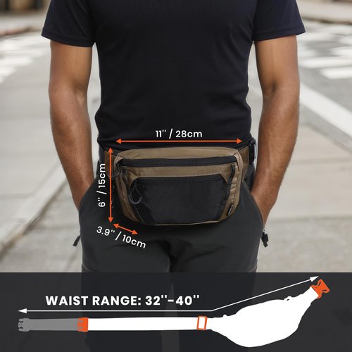 VOTAGOO GEAR Tactical CCW Fanny Bag, Concealed Carry Fanny Pack w/Adjustable Waist Belt Tactical Waist Bag Handgun Pouch with Universal Pistol Holster, Everyday Hip Pack for Men Travel Outdoor(Brown)