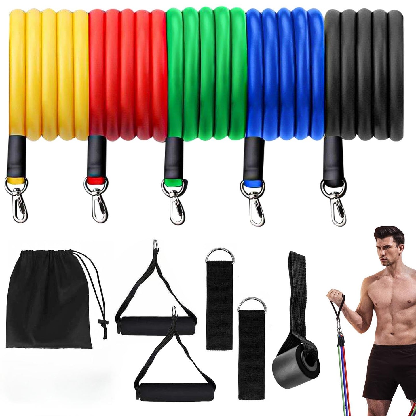 WOBEVB Resistance Bands, Resistance Band Set, Strength Training Fitness Bands, Exercise Bands for Men and Women, Resistance Bands with Handles, Door Anchor, for Shape Body and Home Workouts