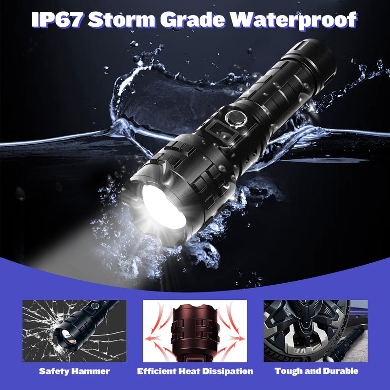 HMFREE Flashlights High Lumens Rechargeable, 1000000 High Lumens Super Bright Handheld LED Flash Light, Powerful Emergency Linternas, Waterproof, Long Lasting, for Hiking Camping Gift