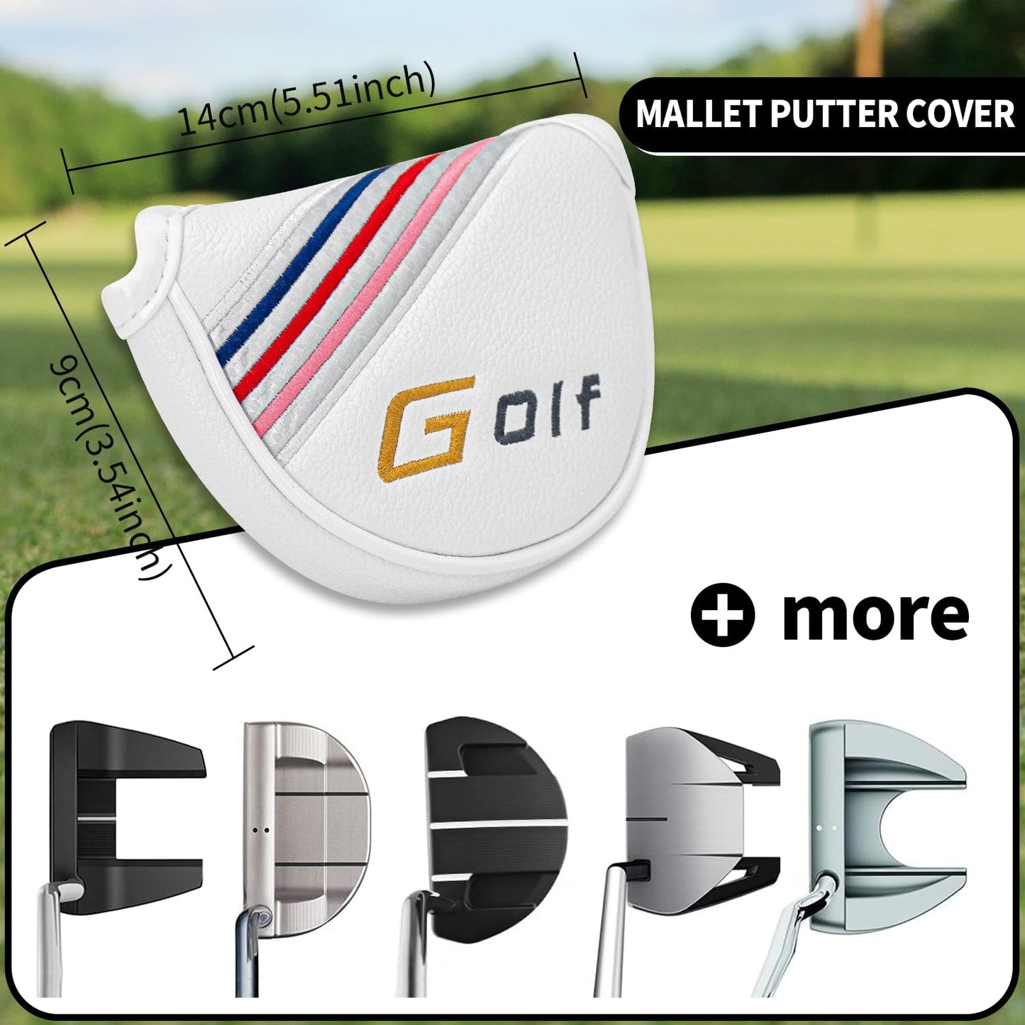 Golf Half Mallet Putter Cover Headcover Magnetic Golf Head Covers Headcovers Club Protective Equipment for Scotty Cameron Odyssey Two Ball Taylormade Durable.