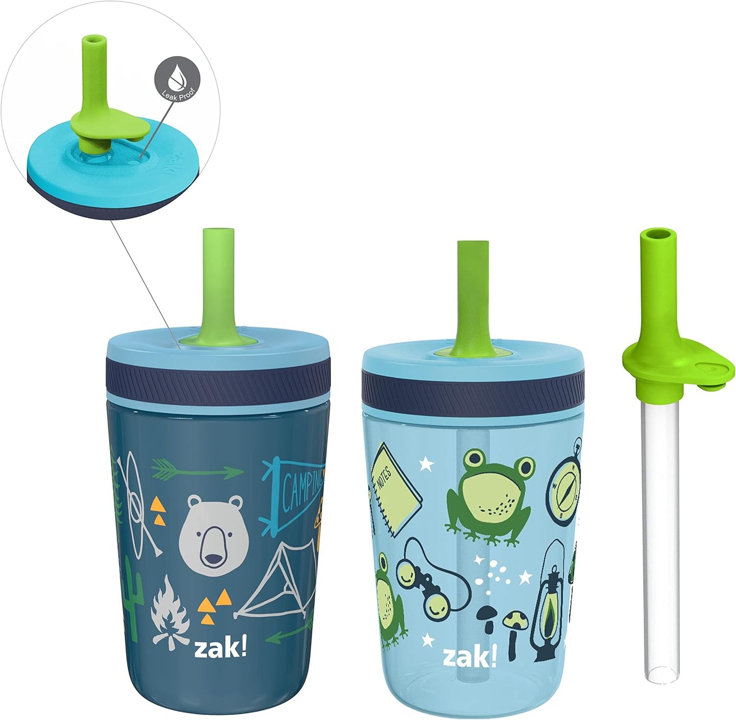 Zak Designs Kelso Tumbler Set - Leak-Proof Kids' Camping Cups with Straw | 3-Piece Non-BPA Bundle