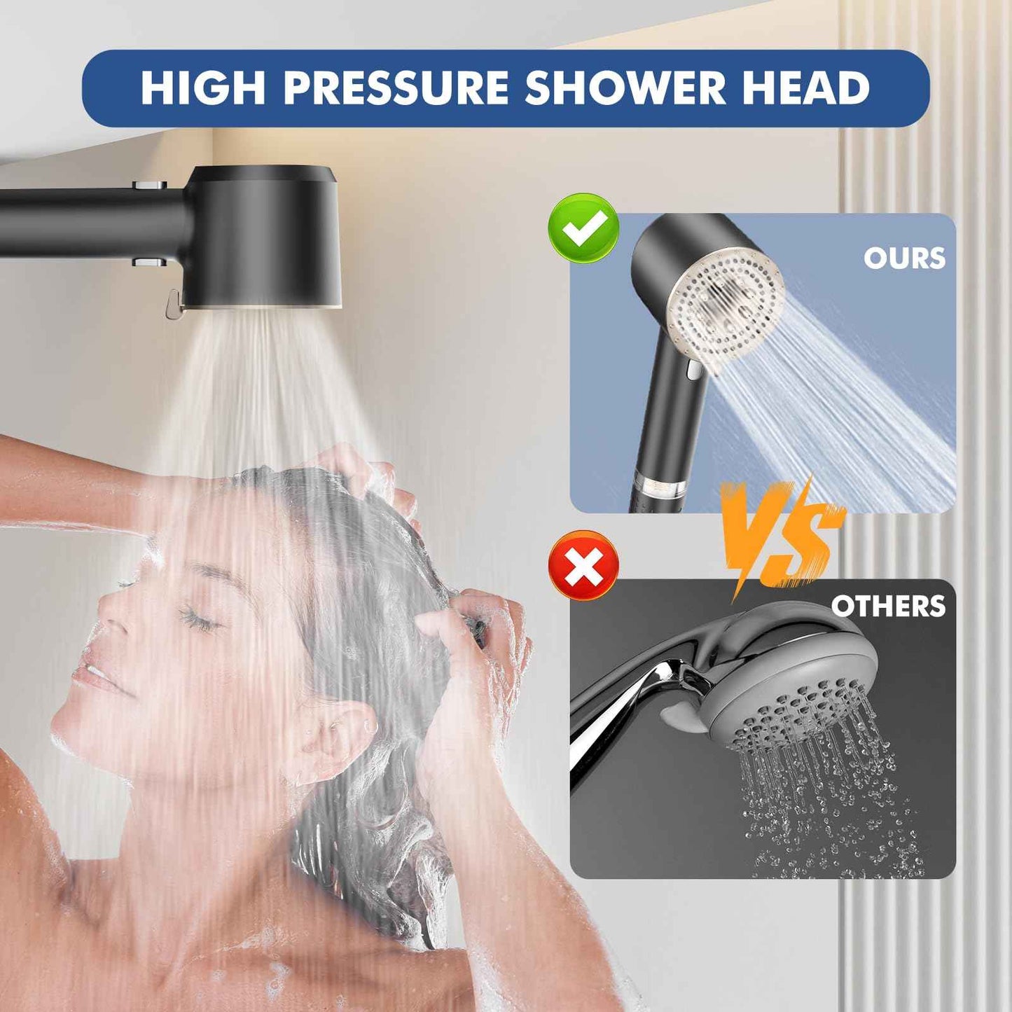 Ipefan Filtered Shower Head with Handheld,High Pressure Shower Heads 3 Spray Modes Turbo with ON/OFF Switch,Water Filter Shower Head with Stainless Hose for Hard Water RV Home Camper Travel Trailer