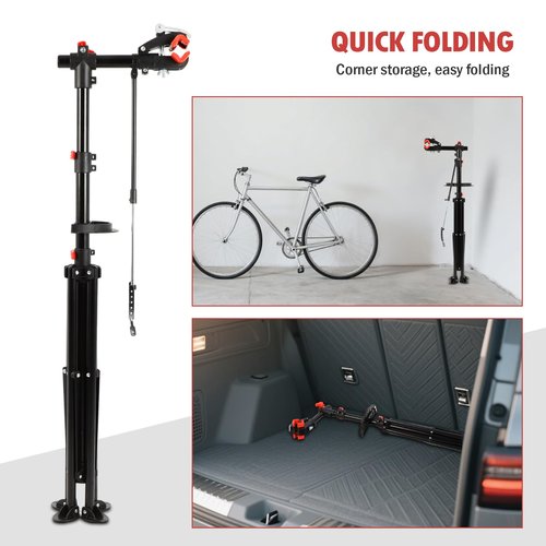 FAHKNS Bike Repair Stand: Heavy-Duty Telescoping Bicycle Repair Stand with Tool Tray, Rotating Clamps, and Adjustable Handlebar Rod