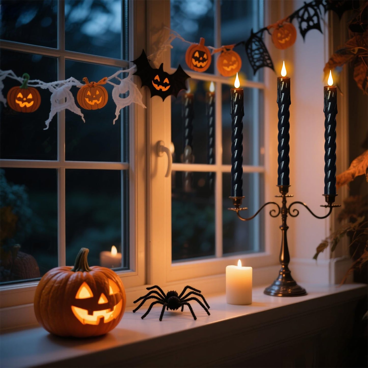 Eldnacele Plastic Flameless Taper Candles with Remote and Timer, Black Spiral Taper Candles Battery Operated Flickering Flame Lights Lifelike LED Candlesticks Set of 2 for Indoor Home Holiday Decor