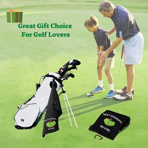 Golf Towels, Embroidered Funny Golf Towel - Golf Gifts for Men or Women, Golf Accessories for Men or Women, Best Grandpa by Par, Black