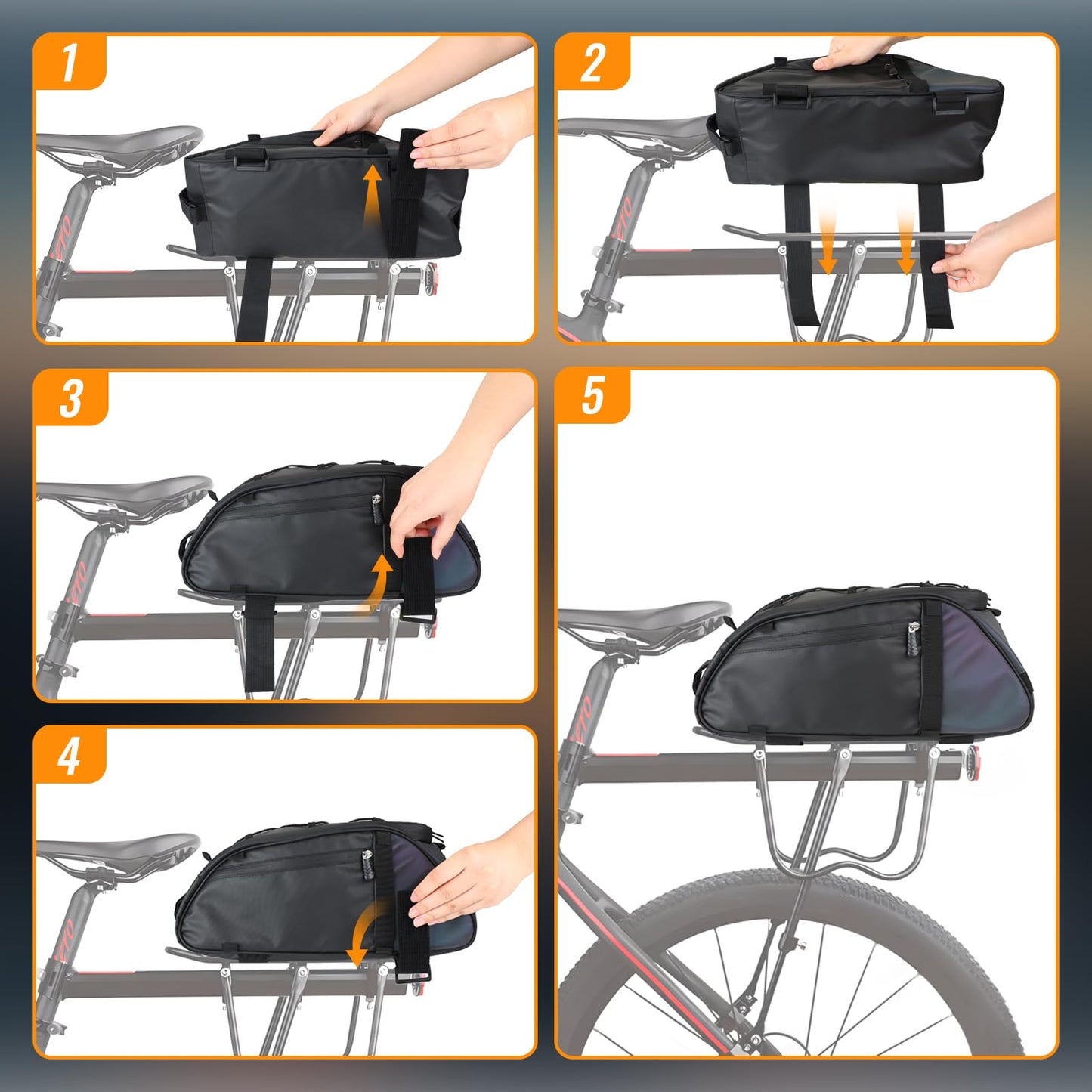 Raoot Rear Bike Rack Bag, 10L Water Resistant Ebike Bags for Bicycle Rear Rack, Bicycle Trunk Pannier with Shoulder Strap for Commuter Travel Shopping and Cycling (Black)