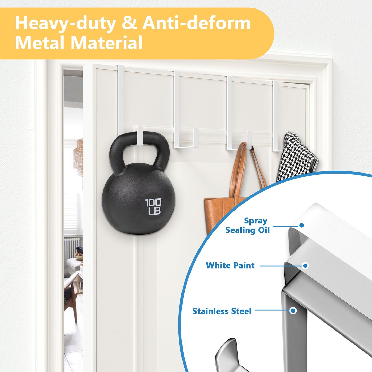 Updated 6" Over The Door Hooks (10 PCS) Fit Almost All Doors up to 1-3/4", Widen Metal Door Hanger for Hanging Towels, Clothes, Bags on Interior Door of Bathroom/Closet/Bedroom/Pantry and Front Door