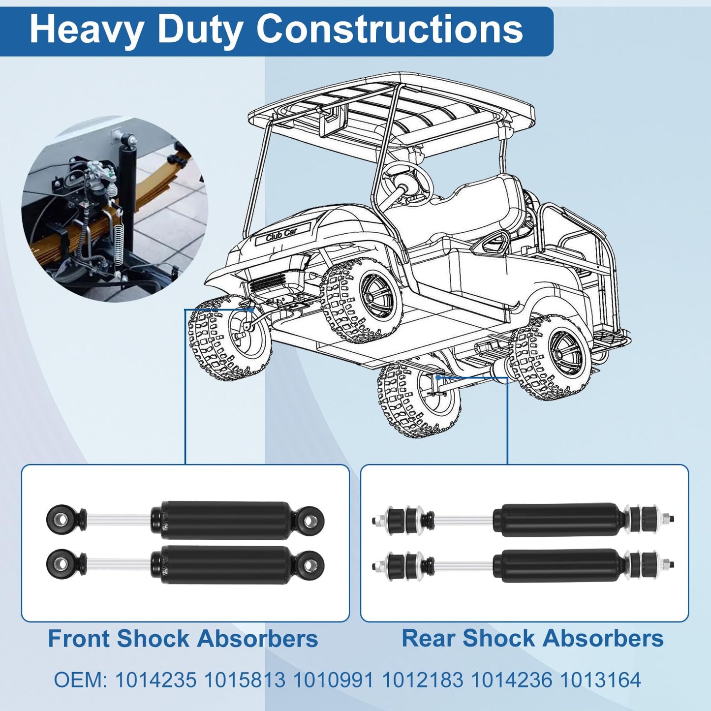 Golf Cart Front and Rear Shock Absorbers for Club Car DS G&E 1988-2011 Precedent G&E 2004-up, 1014235 1015813 1010991 1012183 1014236 1013164