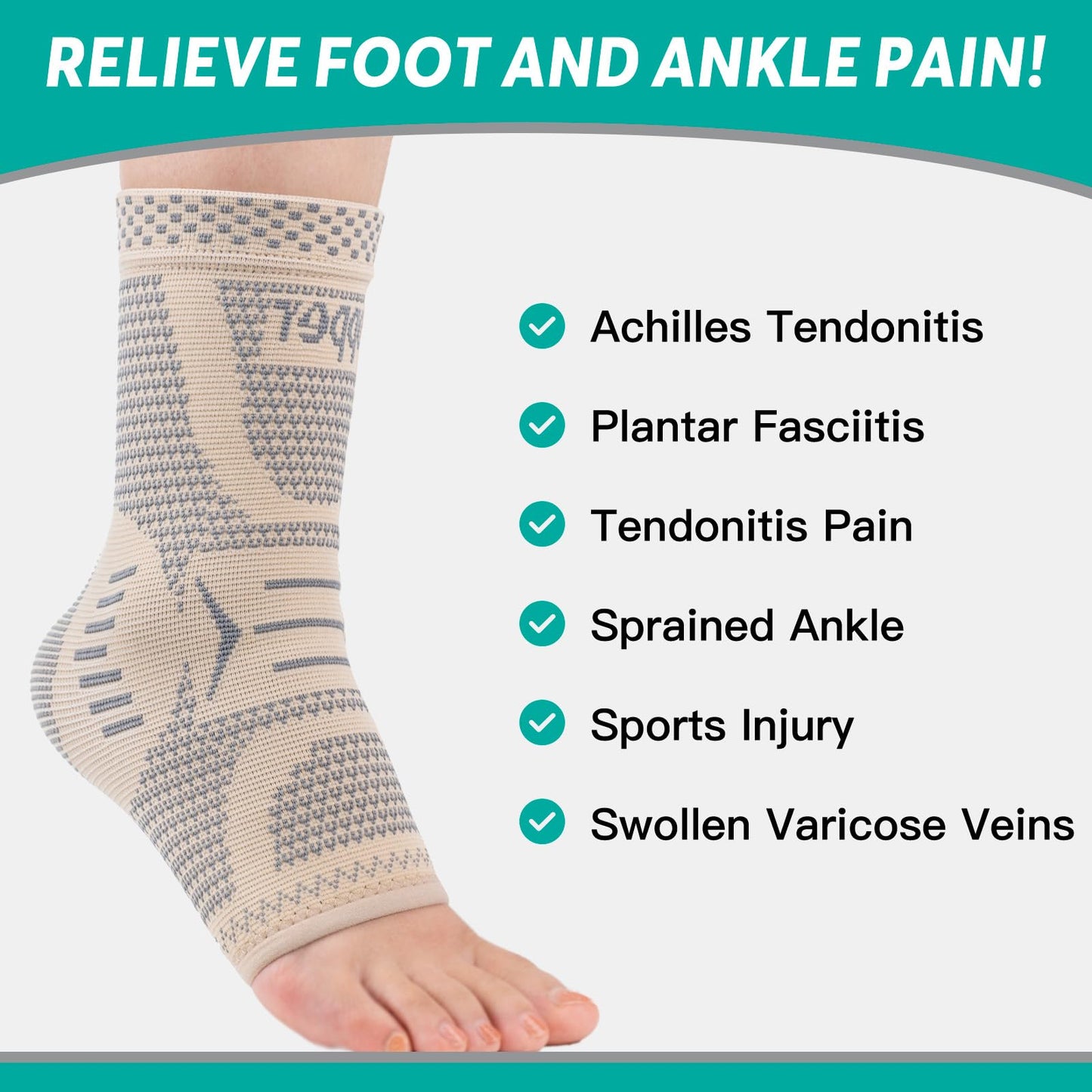 INDEEMAX Copper Infused Ankle Brace for Sprained Ankle, Ankle Compression Sleeve Ankle Support for Women & Men, Achilles Tendonitis Brace, Skin Silver, S