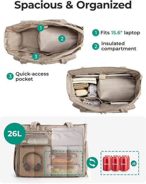 BAGSMART Tote Bag - Insulated Compartment Teacher Tote | Large Puffer Handbag for Work