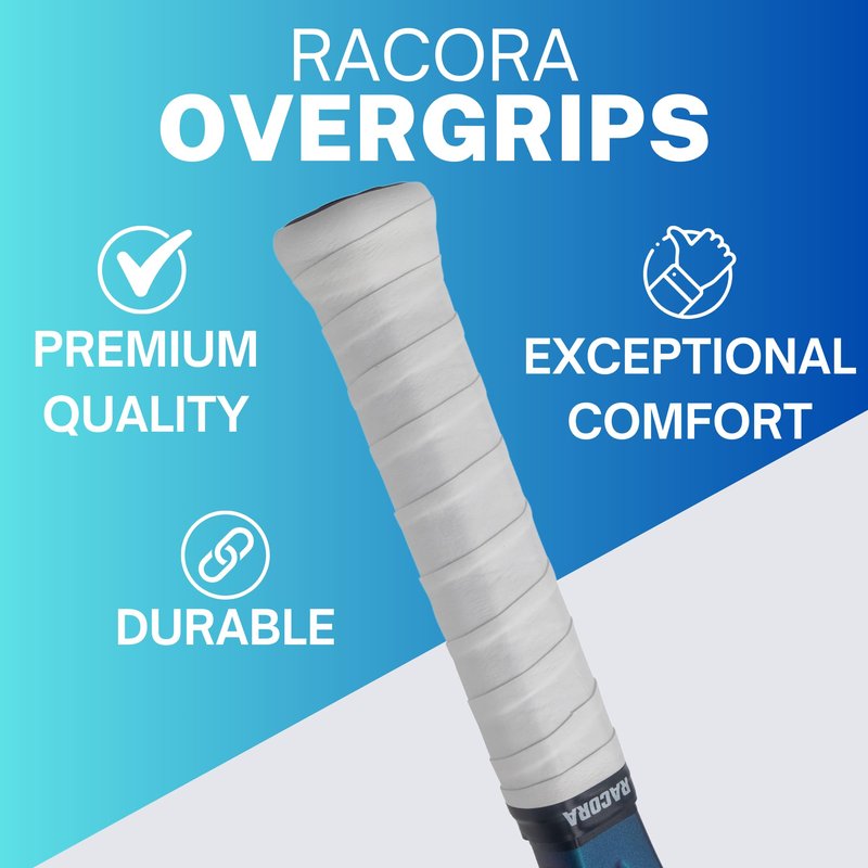 Racora Tennis Overgrip, Tennis Grip Tape, Durable Tennis Grip, Racket Handle Wrap (White + Blue Speckle, 1-Pack)