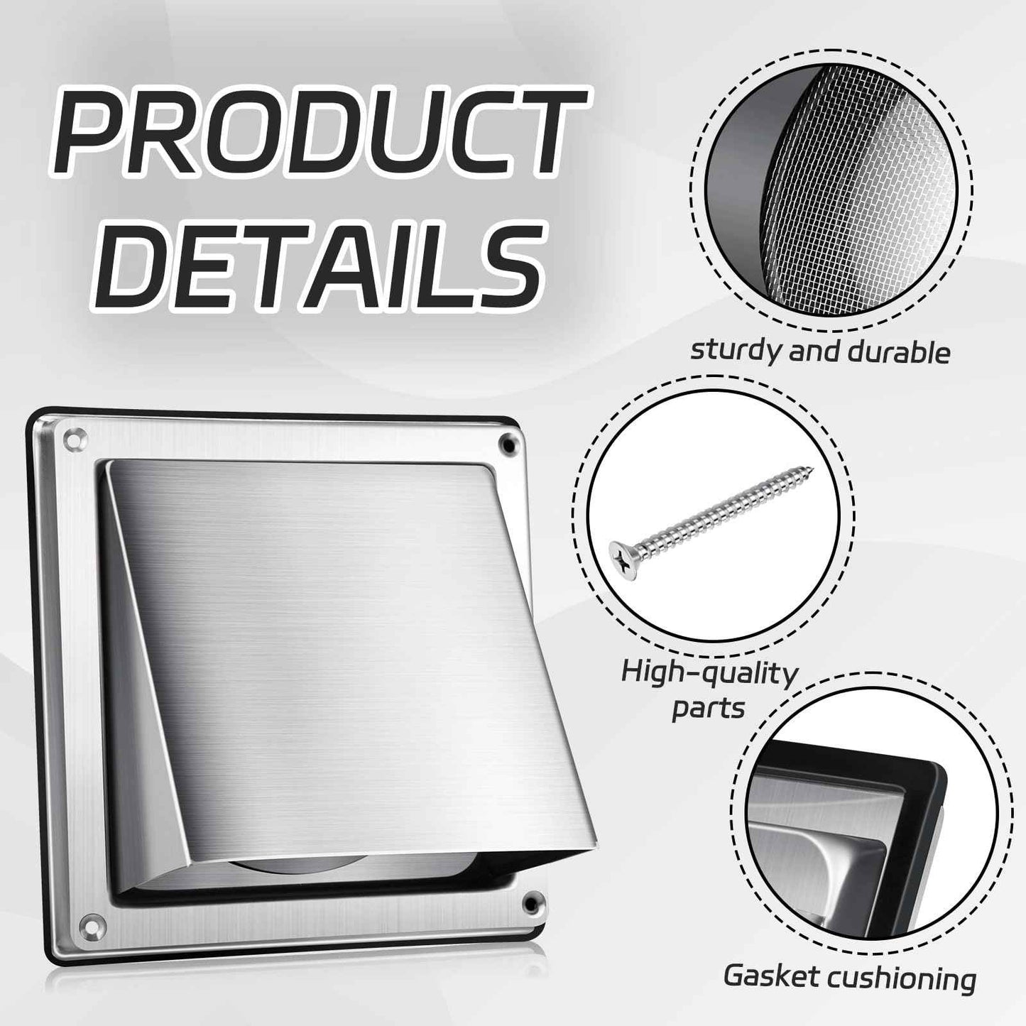 5 Inch Metal Dryer Vent Cover External Extractor Wall Vent Cushioned Stainless Steel Outdoor Dryer Vent Cover Outside Airflow Vent Replacement Hood