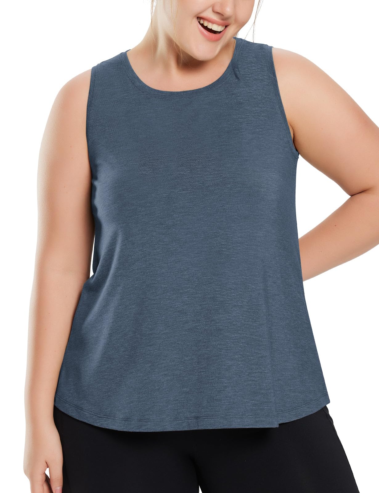 baleaf Women's Plus Size Workout Tank Tops Loose Fit Sleeveless Athetic Running Exercise Shirts Heather Navy XL