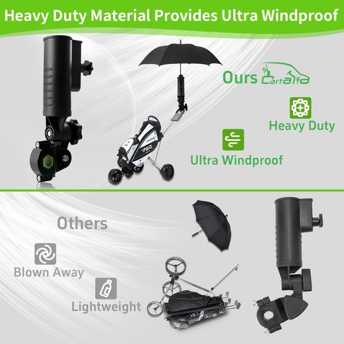 Cartalia Heavy Duty Golf Push Cart Umbrella Holder, Upgraded Aluminium Alloy Base Ultra Windproof, Universal Umbrella Stand for Electric Lawn Mower, Stroller, Wheelchair, Mobility Scooter, Beach Chair