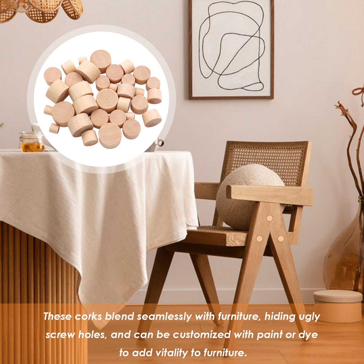 Tnisesm 150 Pieces 4 Sizes Wood Plugs 3/16 Inch, 5/16 Inch, 3/8 Inch, 1/2 Inch Wooden Hole Plugs Button Plugs Hardwood Hole Plugs for Holes in Locking Hole Tube Furniture