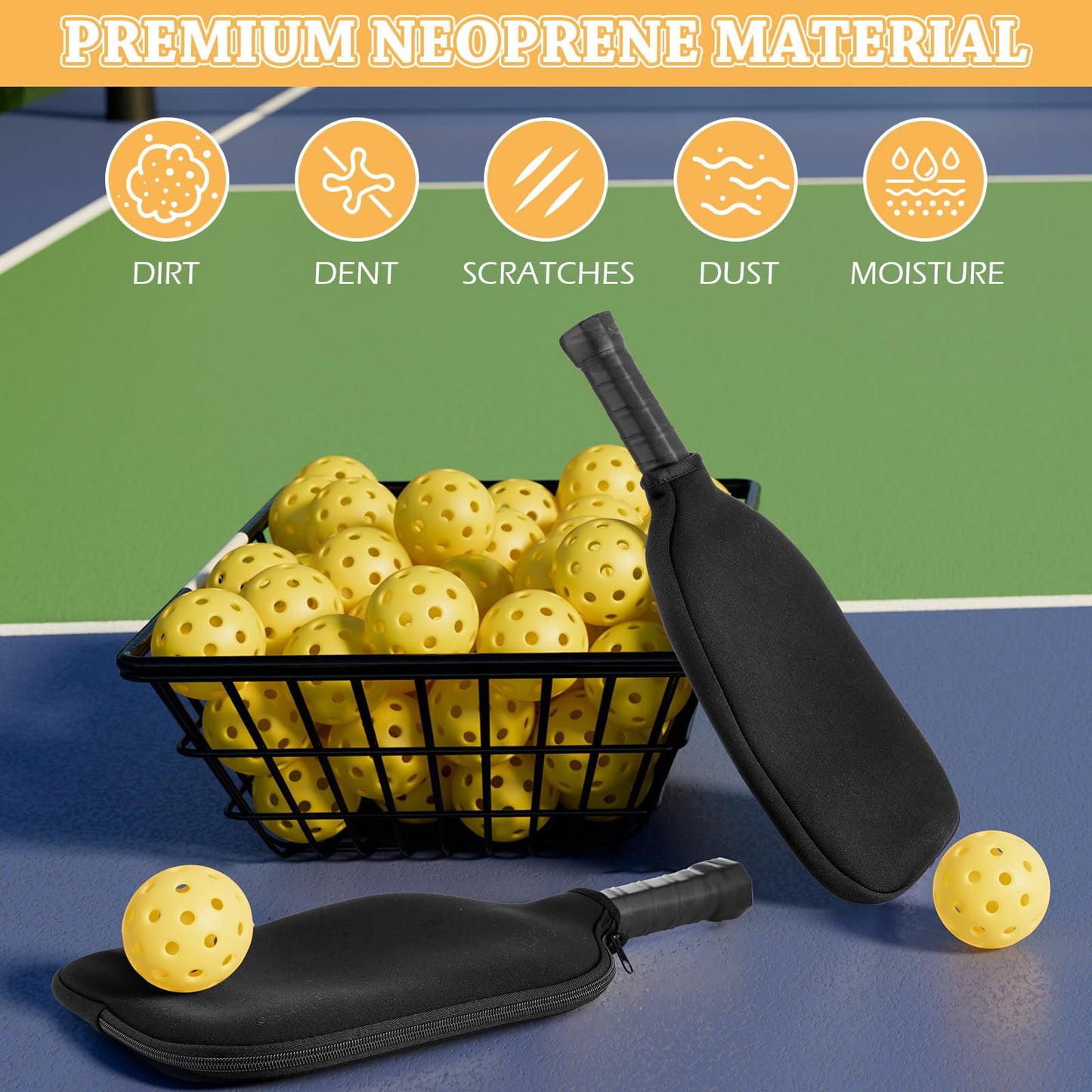 VioraWhite Paddle Cover Compatible with Pickleball Dink Ball Racket Neoprene Cover Universal Accessory Durable Dink Ball Protective Accessory(4 Pcs)