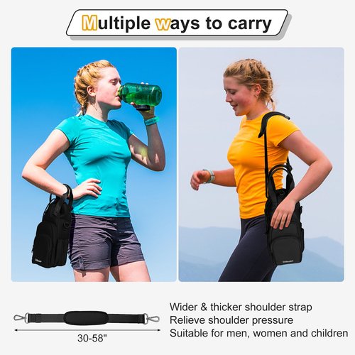 Dikuer Water Bottle Holder with Strap, 4 Big Pockets with Compartment, 24oz/32oz/40oz Crossbody Water Bottle Carrier Bag