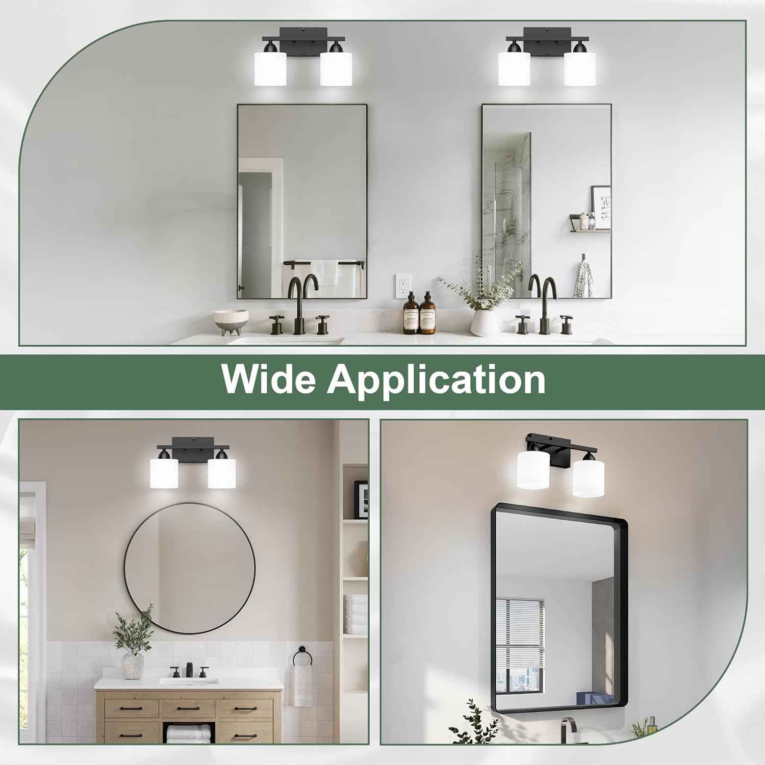 Modern 4-Light Bathroom Vanity Light Fixture - Anti-Rust Over Mirror Sconce with Milky White Glass Shades, E26 Base