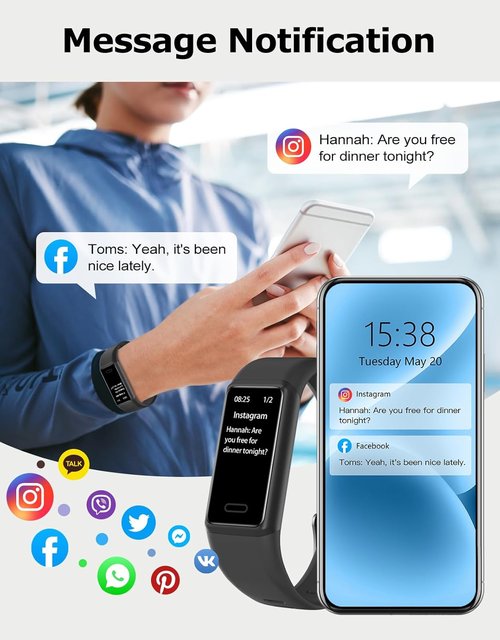 Cloudpoem Fitness Tracker - 24/7 Heart Rate Monitor & Sleep Tracker | Waterproof, Dark Black