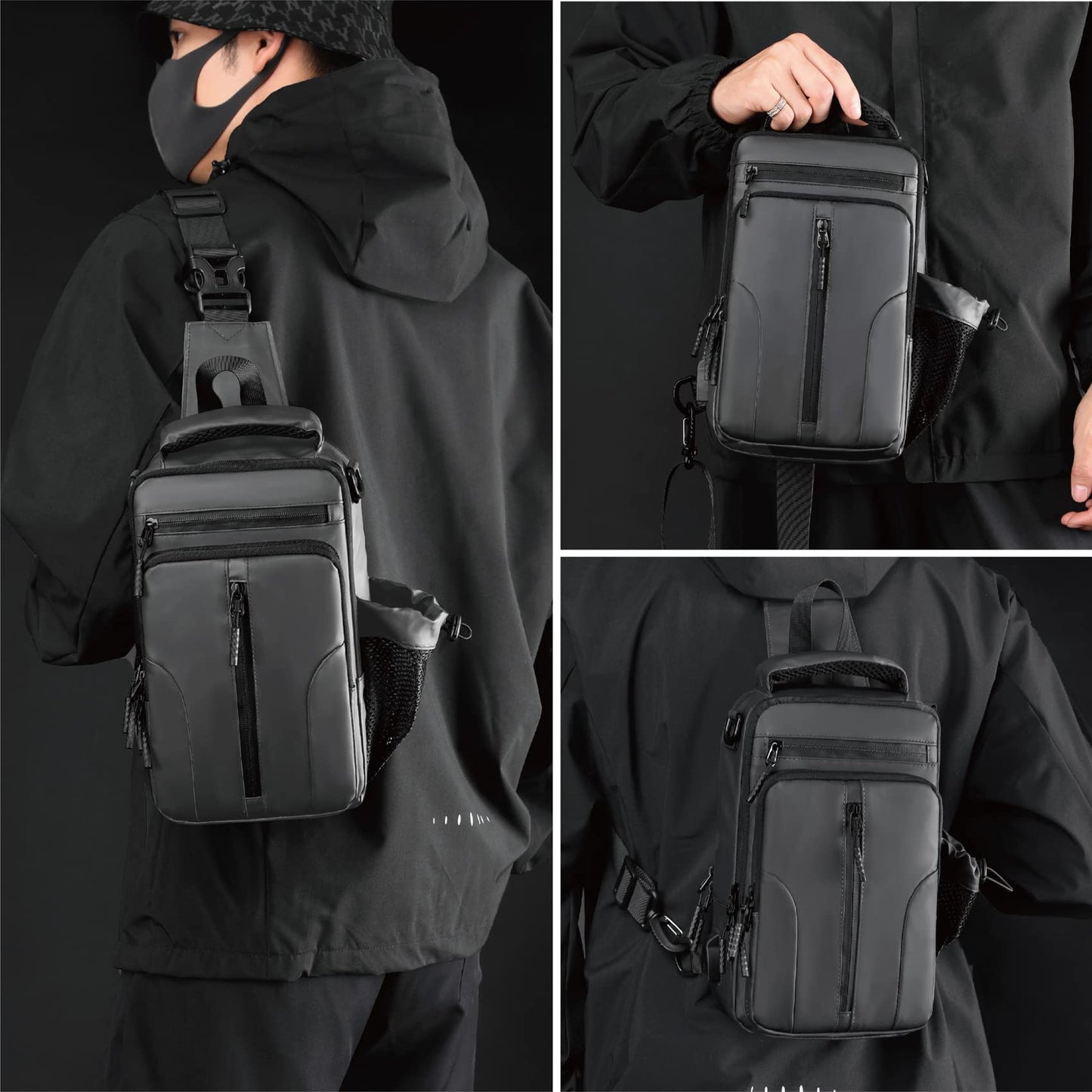MAYMOONER Crossbody Sling Backpack Shoulder Bag for Men Women, Lightweight One Strap Motorcycle Messenger Bag Daypack for Cycling Hiking Walking Outdoor Sports Travel with USB Charger Port Grey