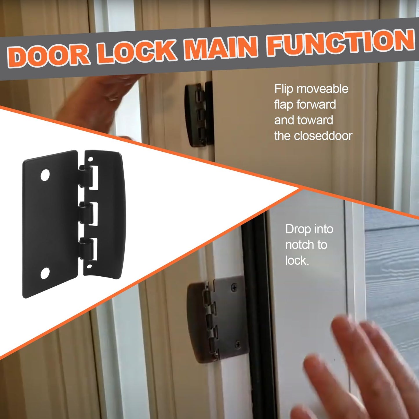 Flip Door Lock – Reversible Privacy Lock with Anti-Lock Out Screw for Child Safe Mode & Home Defense, Door Flip Lock Provides Defender Security, Black, 2-Pack