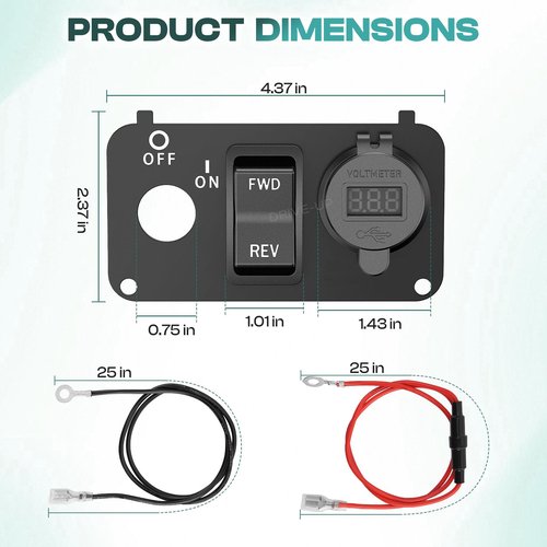 DRIVE UP Golf Cart Key Switch Console Plate, EZGO Forward Reverse Switch Plate Fits EZGO TXT, Medalist, PDS Golf Carts, Equipped with DC 9V-48V 3.1A Fast Charge Dual USB Charger, LED Digital Voltmeter