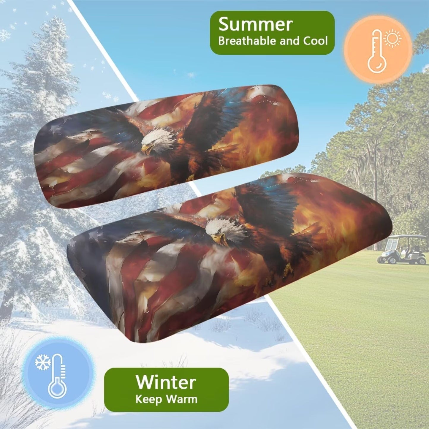 Oramclsy American Flag Golf Cart Seat Covers for Club Car Precedent,Eagle Breathable Seat Covers for Golf Cart A Balance of Warmth in Winter and Cooling in Summer