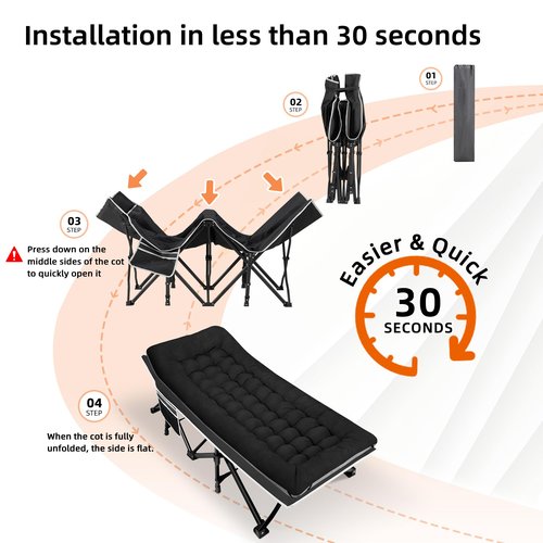 Fragess Portable Camping Cot, Sleeping Cots for Adults, 28" Extra Wide Heavy Duty Folding Cot Max Load 600LBS with Thick Mattress, Portable Camping Bed for Outdoor Camp/Office, Home Nap (Black)
