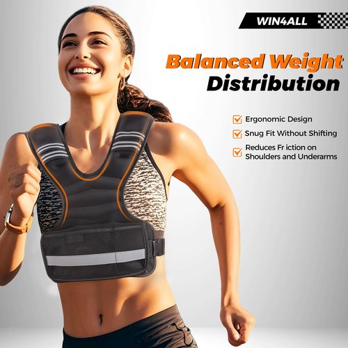 WIN4ALL Weighted Vest Woman Adjustable Weights For Walking, 6-12lb, Weighted Vest Woman with 6 Ironsand Weights, Weight Vest For Women/Men, Weight Vest For Walking, Strength Training, Running, Black