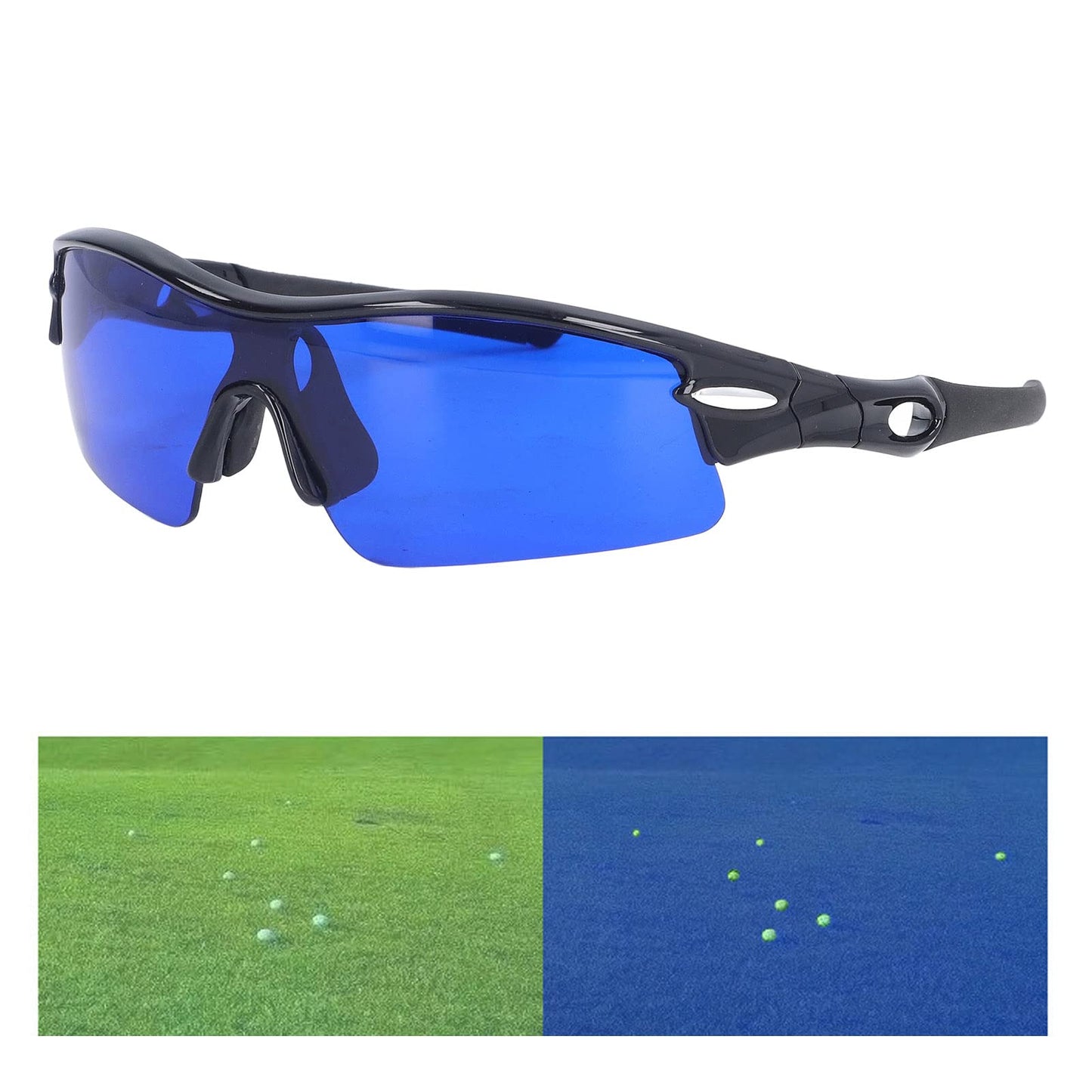 MOUMOUTEN Golf Ball Finder Glasses, Polarized Blue Lens UV Proof Sun Protection Grass Filter with Glasses Cloth and Storage Bag, Ball Finding Filtering Sunglasses for Golfers(Black)