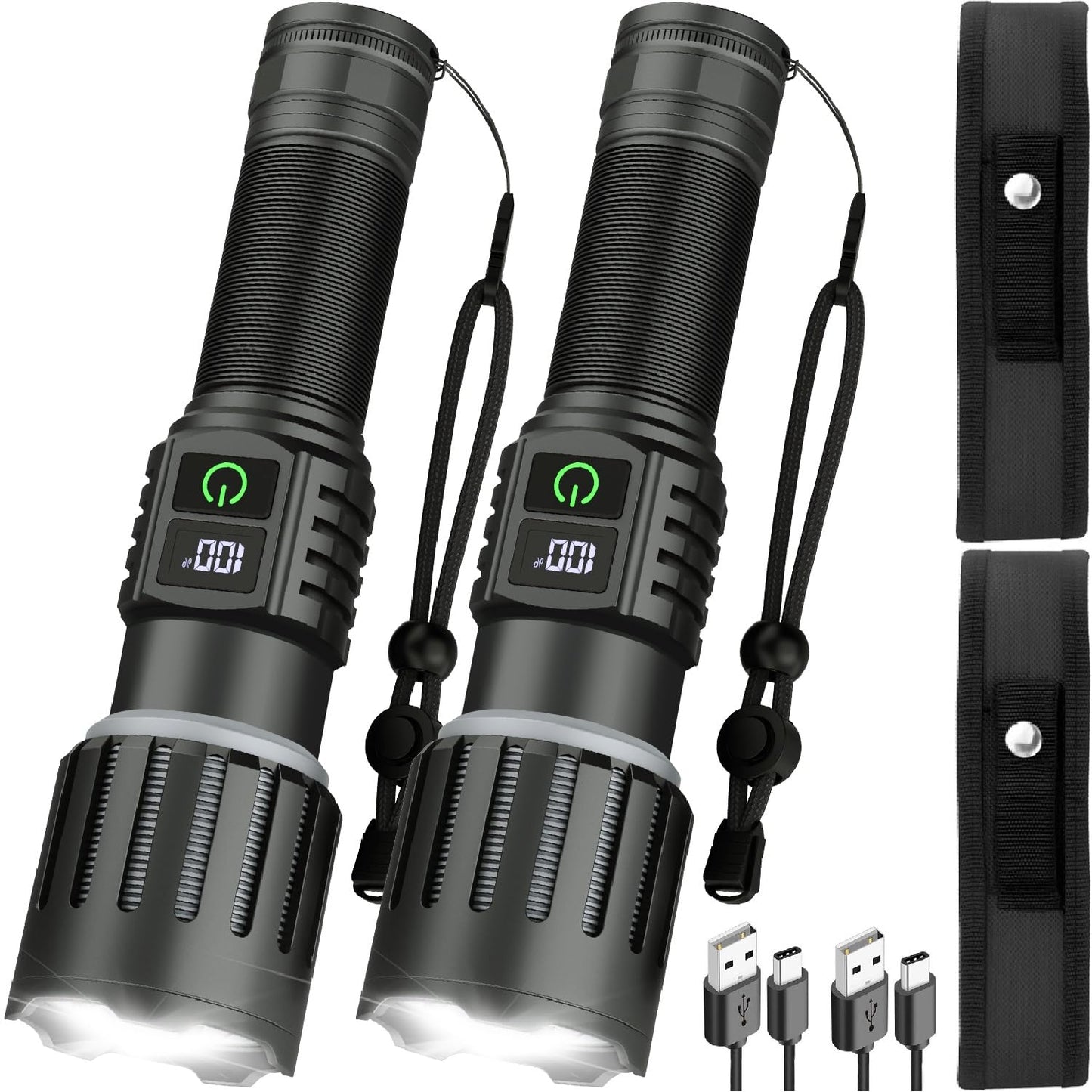 Victoper Rechargeable Flashlight, Titanium 5 Modes Zoomable Flash Light, Bright Real 1500 High Lumens Flashlights, LED Power Display Tactical Flash Lights Holster for Camping Essential Men