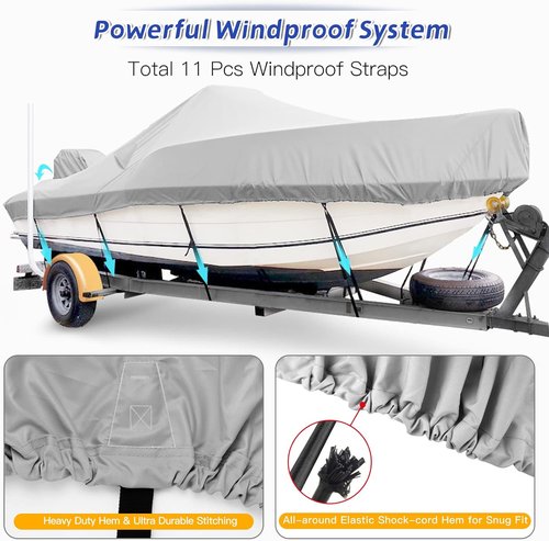 1400D Center Console Boat Cover - Waterproof Marine Canvas with Hurricane Proof System | Fits 17-19ft Gray
