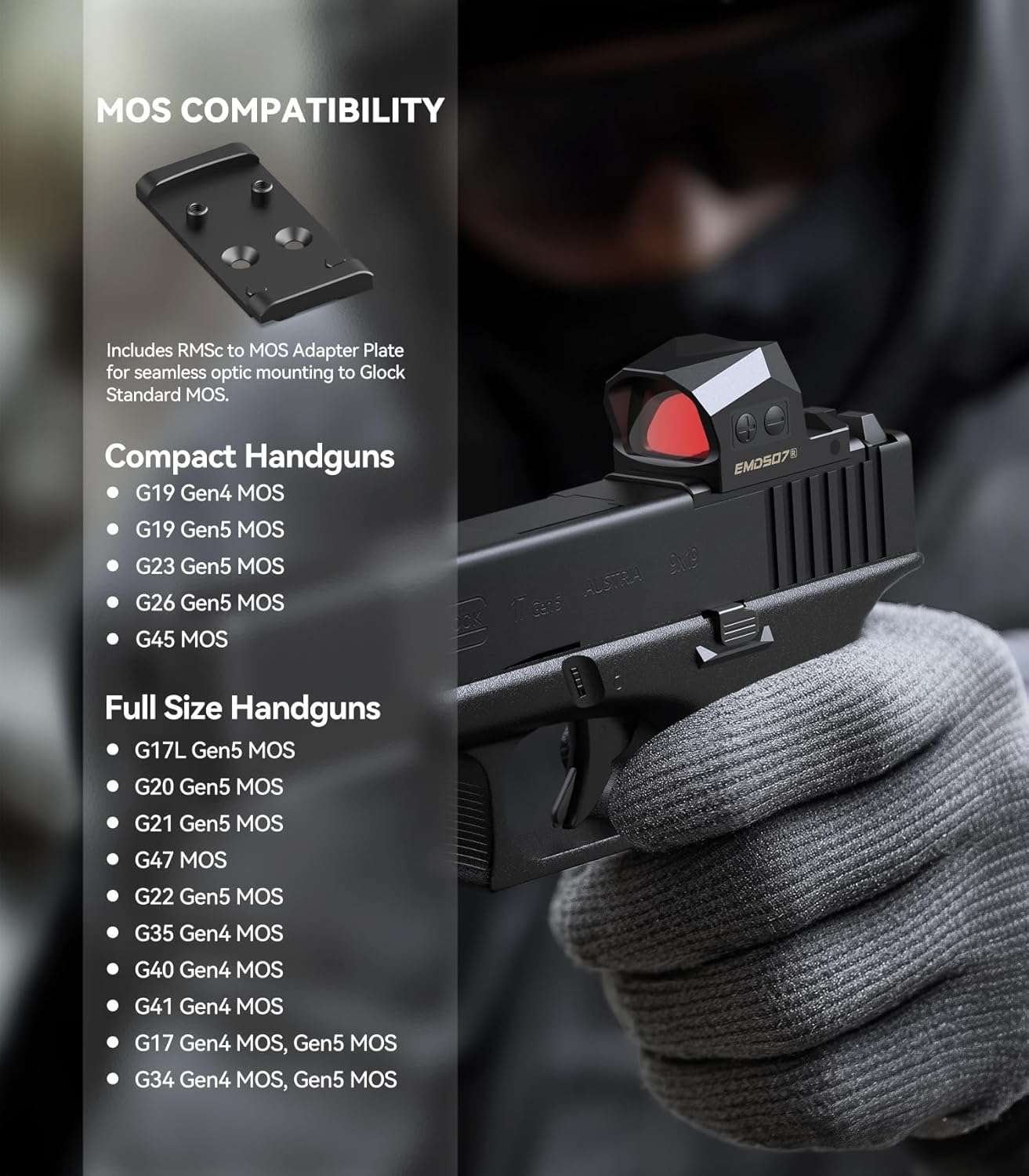 VOTATU EMD507-R Reflex Sight - Multi-Reticle Red Dot with 3 MOA Dot & 54 MOA Circle | Includes MOS Adapter & Picatinny Mount