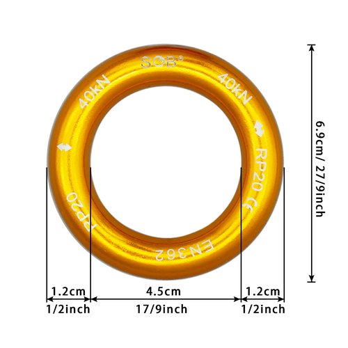 SOB Aluminum Rappel Ring Climbing Ring 40KN/22KN Pack of 2 for Rock Climbing Arborist Rescue Connection Point