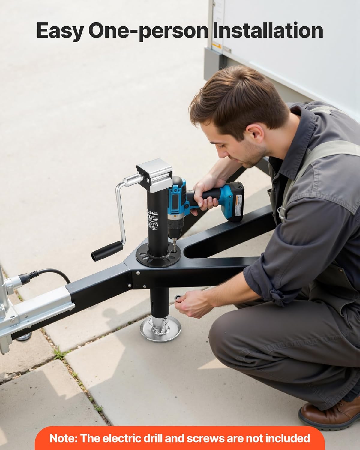 VEVOR 5000 lbs A-Frame Trailer Jack - 15-Inch Vertical Travel with Adjustable Drop Leg & Drill Socket