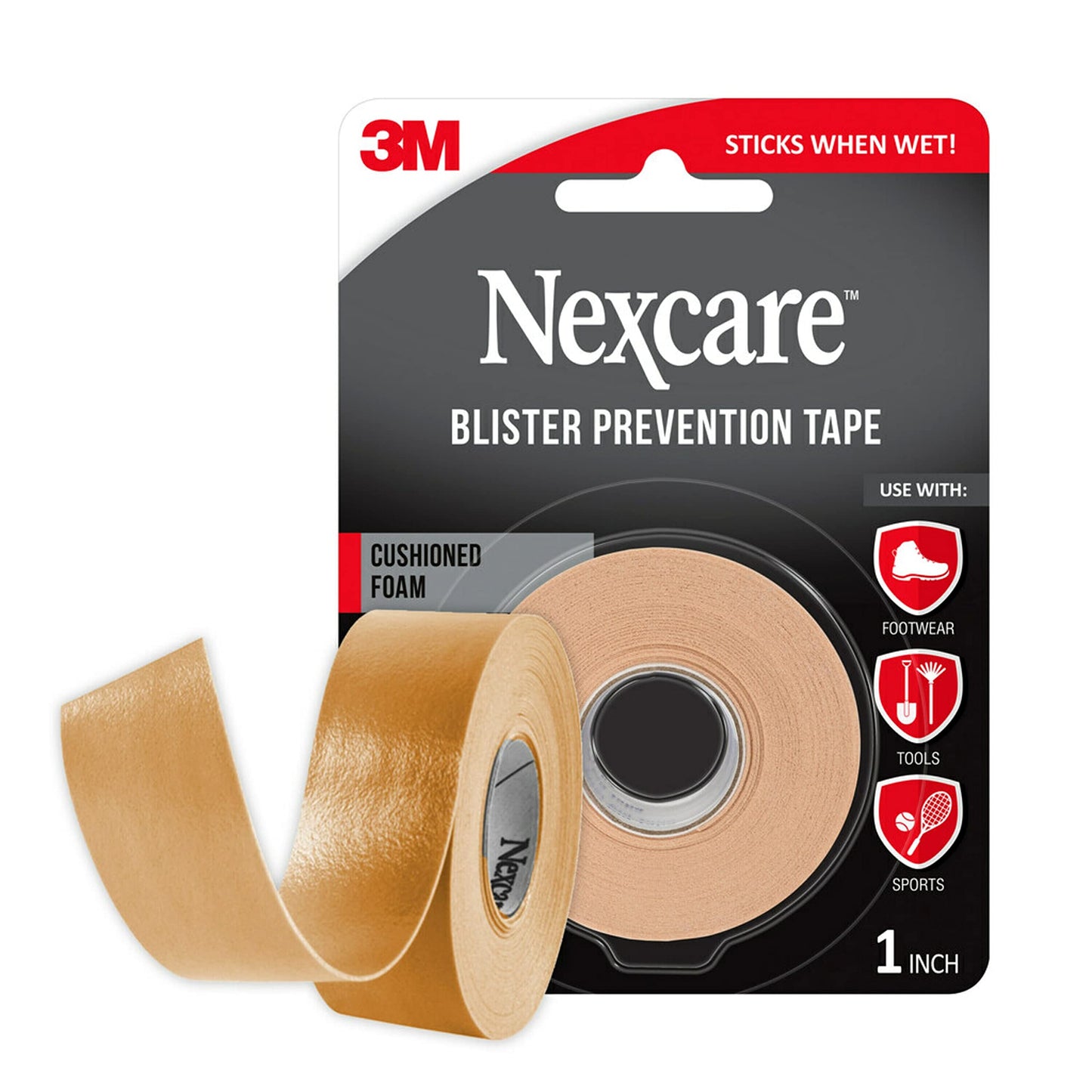 Nexcare Blister Prevention Tape, Waterproof Foam Medical Tape, Latex-Free, Sticks Firmly to Skin to Help Prevent Blisters - 1 in x 5 yds, 2 Rolls of Tape