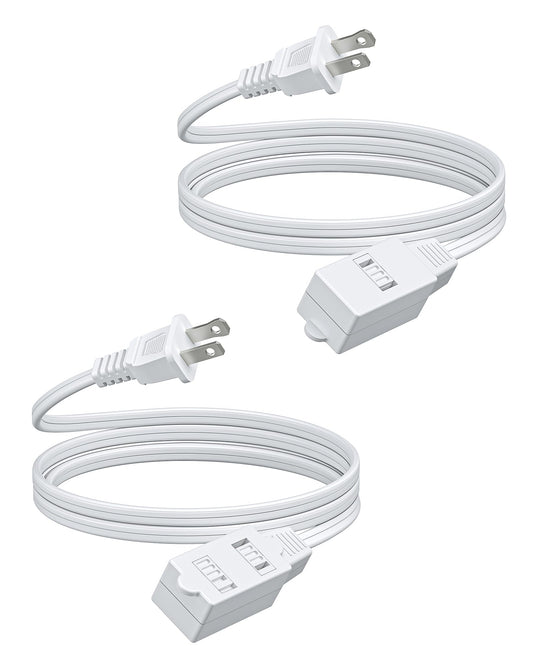 DEWENWILS 6FT Extension Cord, 2 Prong Extension Cord 3 Outlet with Dustproof Sliding Covers, SPT-2 AWG16/2 Power Cable for Indoor Use, 13A/125V/1625W, White, ETL Listed, 2 Pack