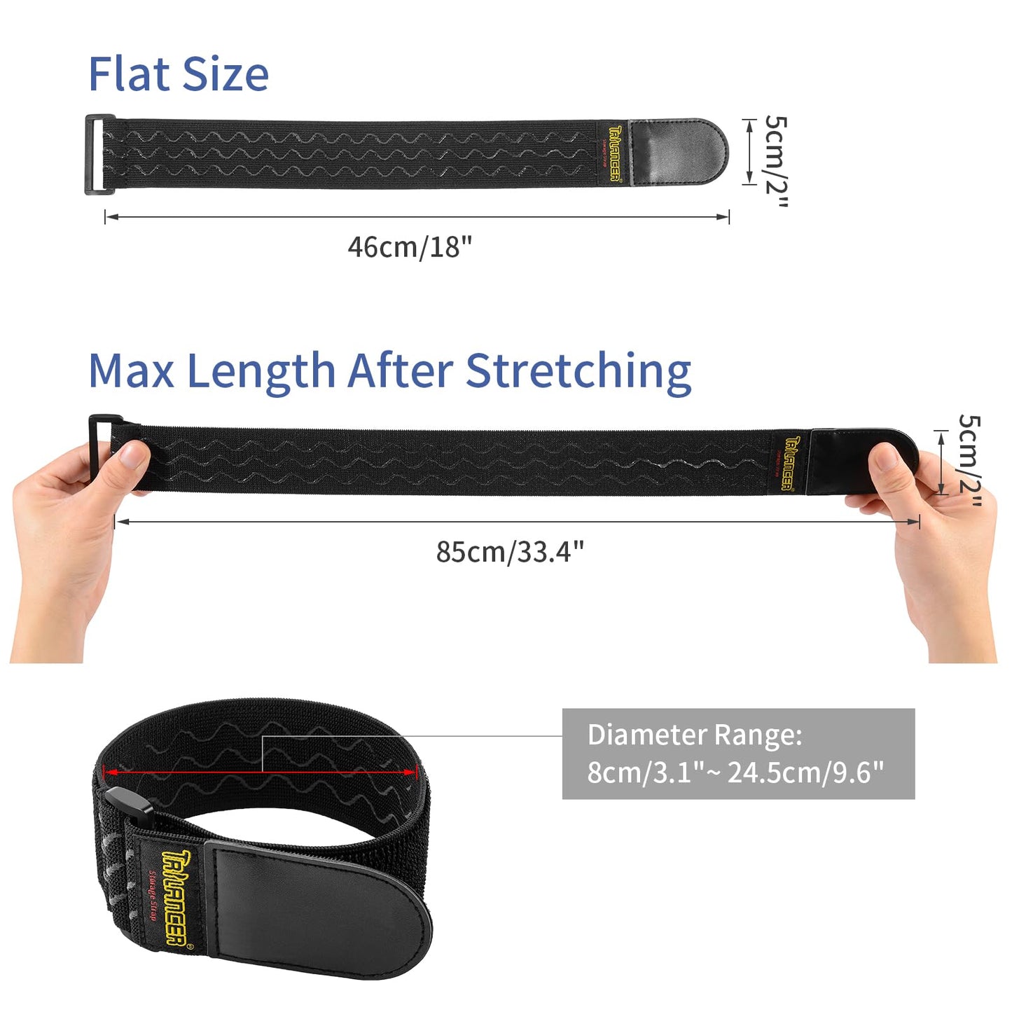 Trilancer Elastic Cinch Straps with Anti-Slip Strips, 2" x 18"(4 Pack) Hook and Loop Storage Straps with Buckle, Bundling Bands for Extension Cords, Cables, Ropes, Hoses, Bike, Boat, Pant Garters
