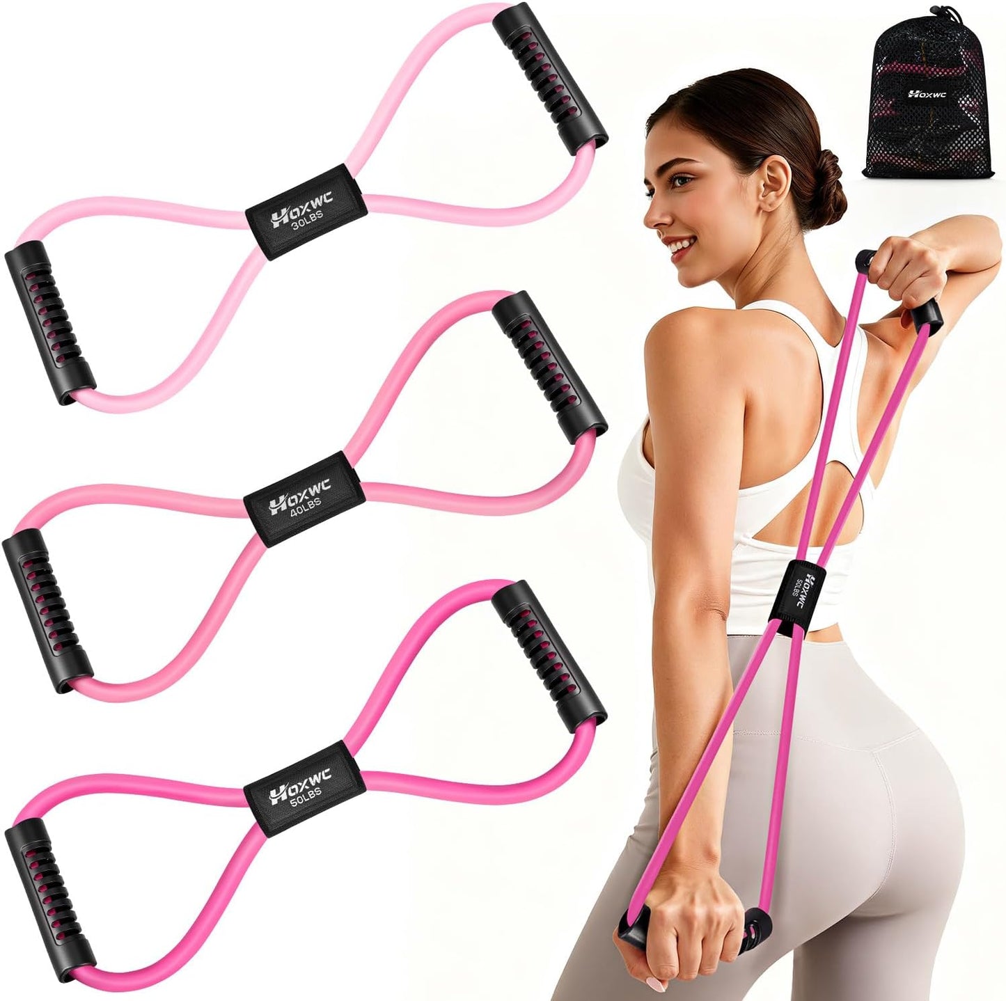 Skiennix Resistance Bands - Figure 8 Exercise Bands with Handles for Arms, Back & Legs | Home Workout Equipment