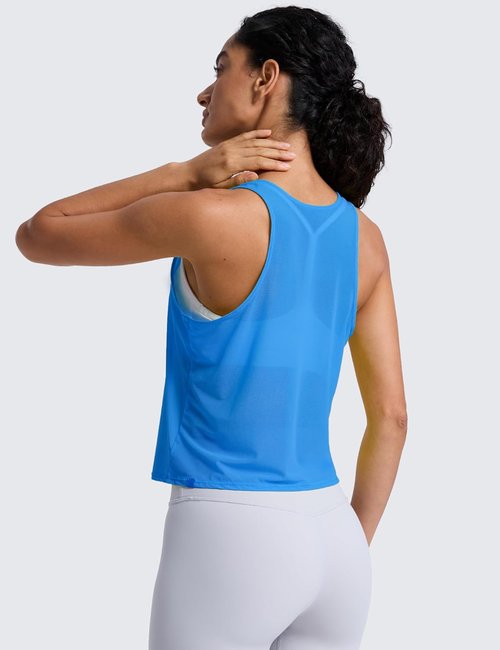 CRZ YOGA Mesh Workout Tank Top for Women - Breathable Sheer Scoop Neck Sleeveless Summer Shirt