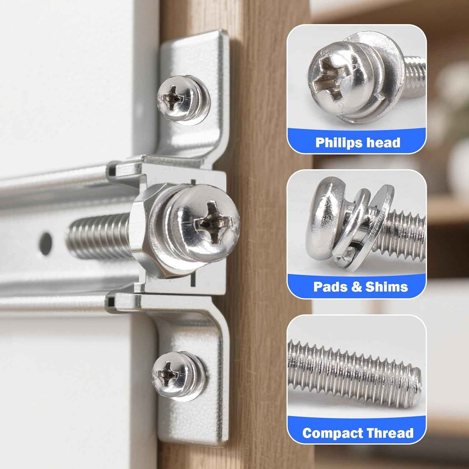 351Pcs Nuts and Bolts Assortment Kits 304 Stainless Steel Machine Screw，SAE 8 Szie #10-24#8-32#6-32 Assorted Nuts Washers Set and Phillips Pan Head Bolt