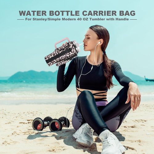 BULKITEM Water Bottle Carrier Bag - Insulated Neoprene Holder with Phone Pocket for Stanley 40 & 30 oz Tumbler - Pink